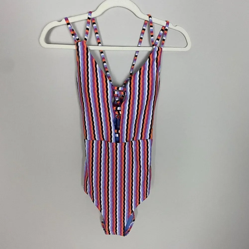 Jessica Simpson Got the Groove Plunge Strappy One Piece Swimsuit Womens Sall - Picture 3 of 9